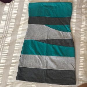 Teal & grey strapless dress